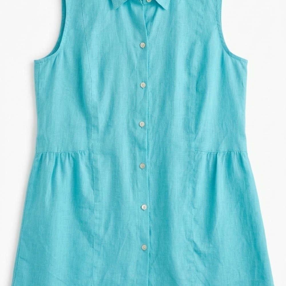 J. Jill Love Linen Aqua Blue Sleeveless Button Down Tunic Top Shirt Women's XS